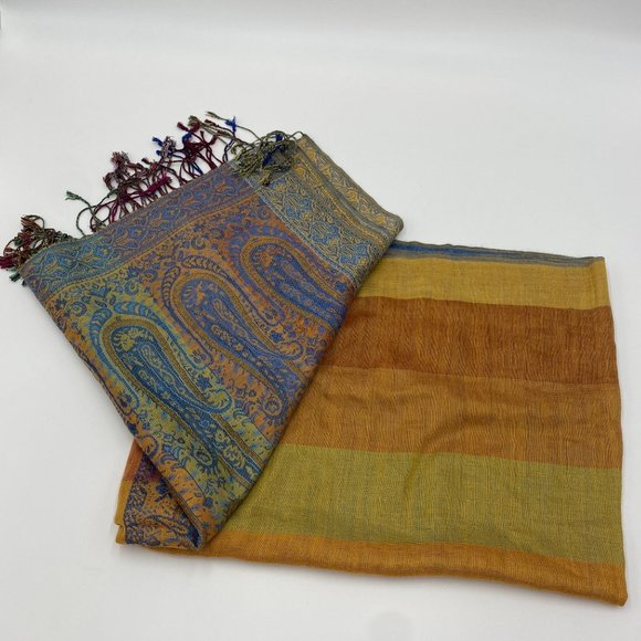 Pashmina Scarf Pashmina Silk Beautiful Multi-Colored Paisley Pattern Fringe - 27 - Picture 2 of 6